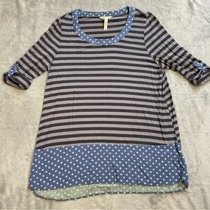 Matilda Jane Tunic Top Medium Womens Let’s Get Lost Roll Tab Stripe Polka Dot